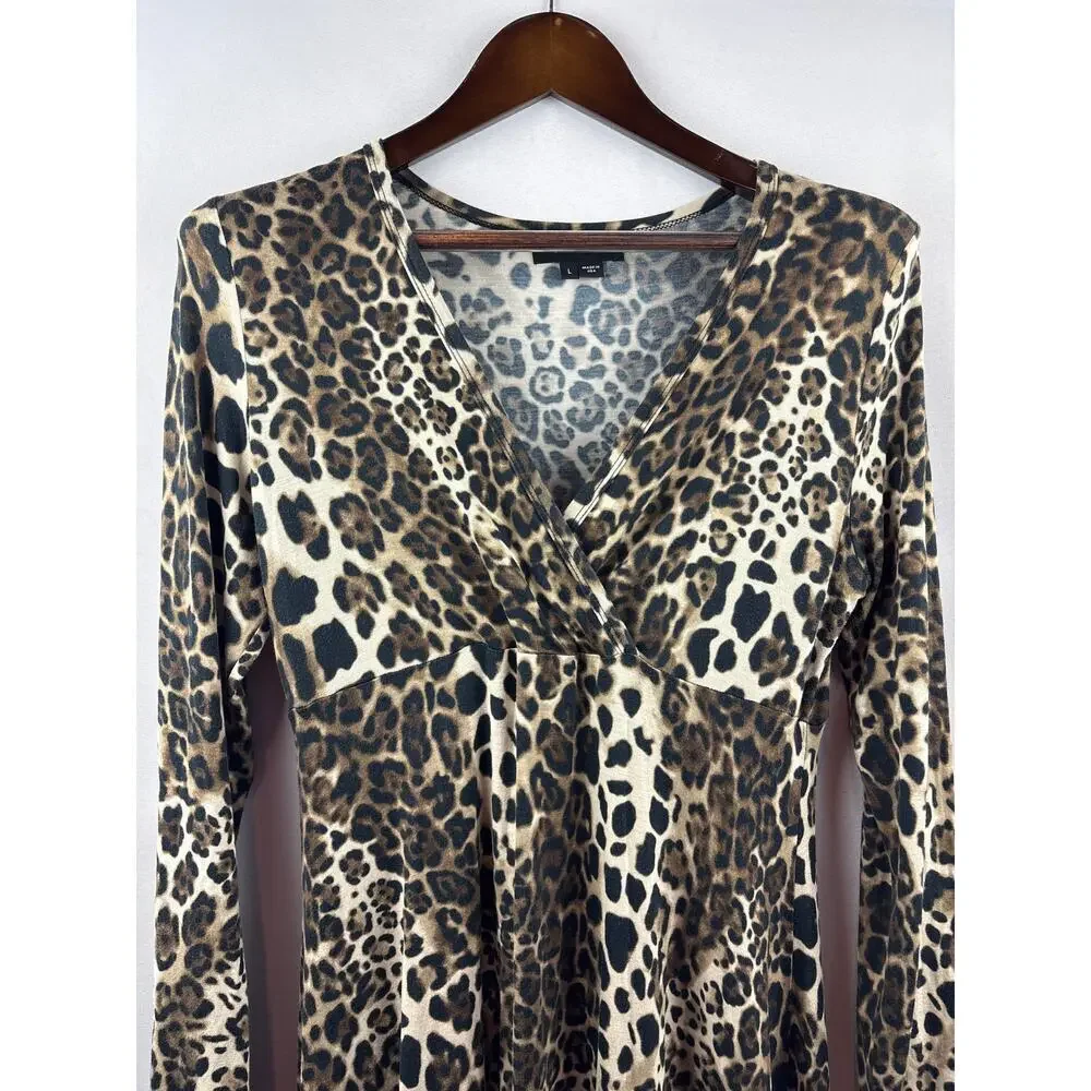 Women’s Karen Kane Large Cheetah Print Midi Wrap Style Dress - Picture 2 of 5
